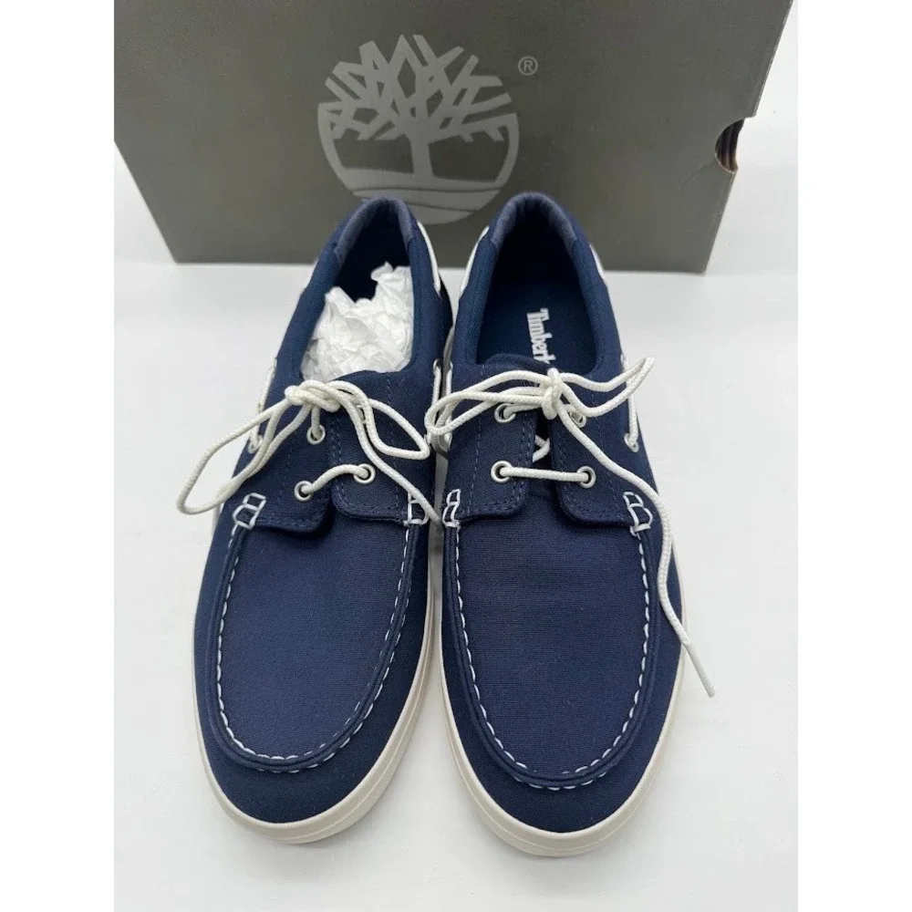 Timberland Mens Navy Blue Canvas Boat Shoes A1Q86 Size 7 Low Top Sneakers